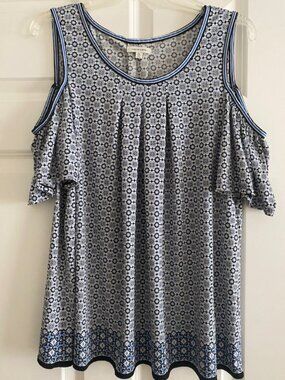 Max Studio Cold Shoulder Top XL Casual Daywear Short Sleeve Flowy Shirt